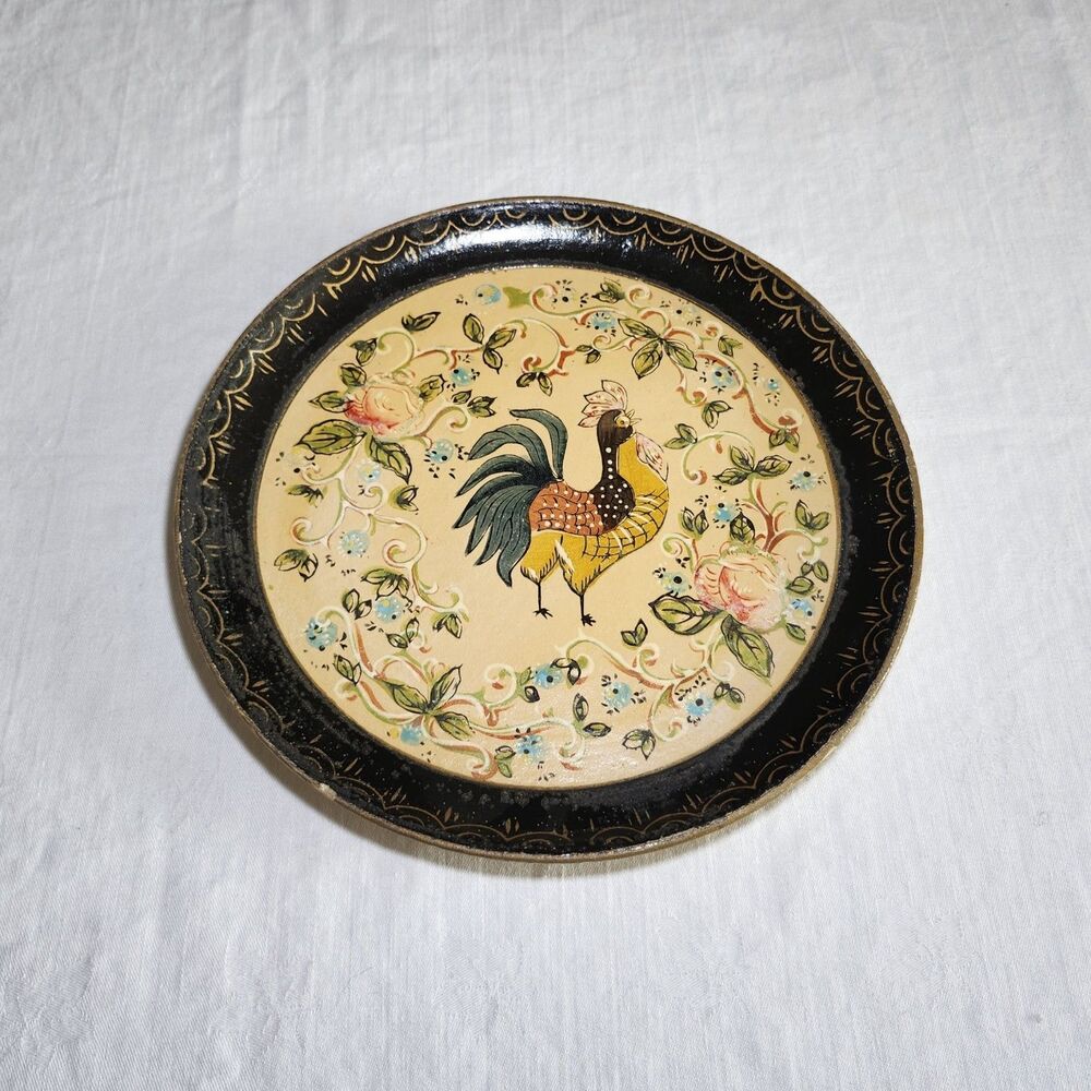 ISCO Hand Painted Rooster Plate Japan Paper Mache Alcohol Proof Vintage
